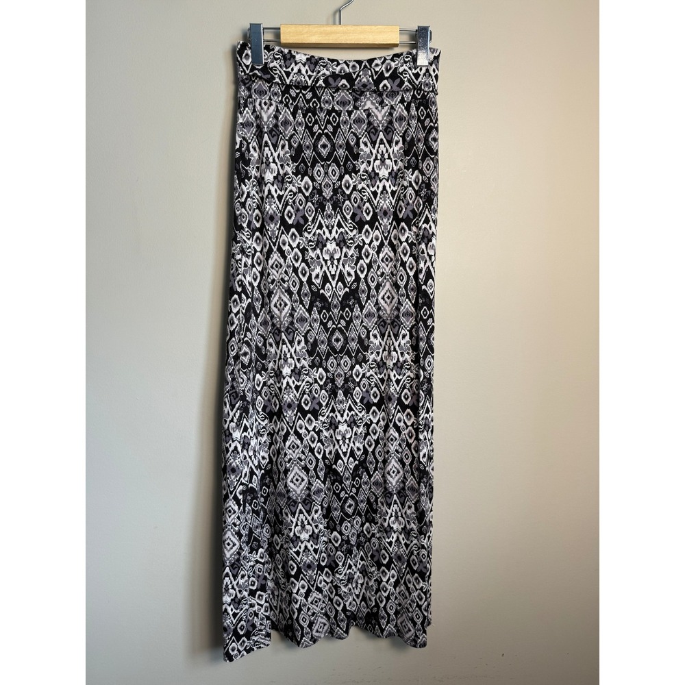 Lime Chili Geometric Ikat Print Maxi Skirt S Black White Boho Festival Resort